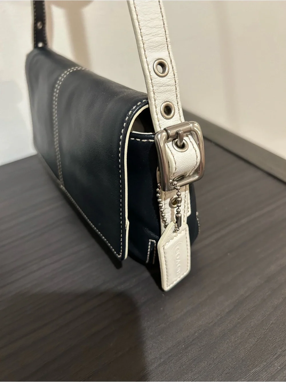 Coach Vintage Legacy Leather Mini Flap Bag in Navy/White Style#4280 EUC